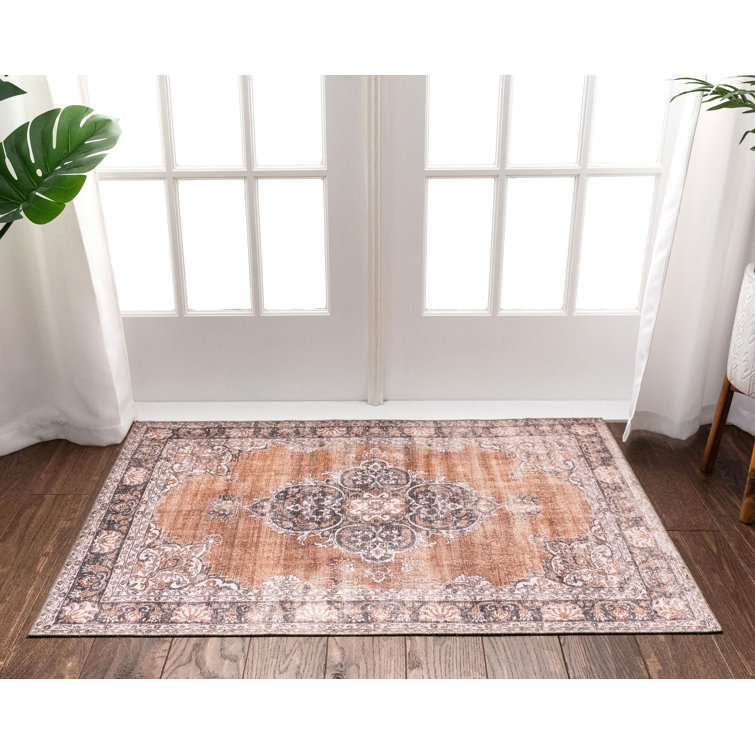 Nile Tarifa Bohemian Medallion Machine Washable Flat Pile Rust Rug