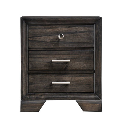 Solid Wood Bedroom Nightstand With 3 Dark Gray Drawers, Contemporary Ornamentation Metal Glide Character Finish Drawers Nightstand, Furniture, Modern