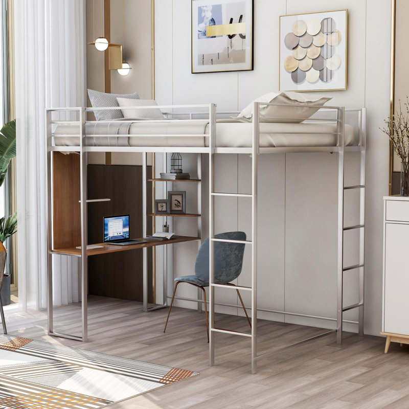 Lit mezzanine avec bureau intégré Abington, Complète, Argent