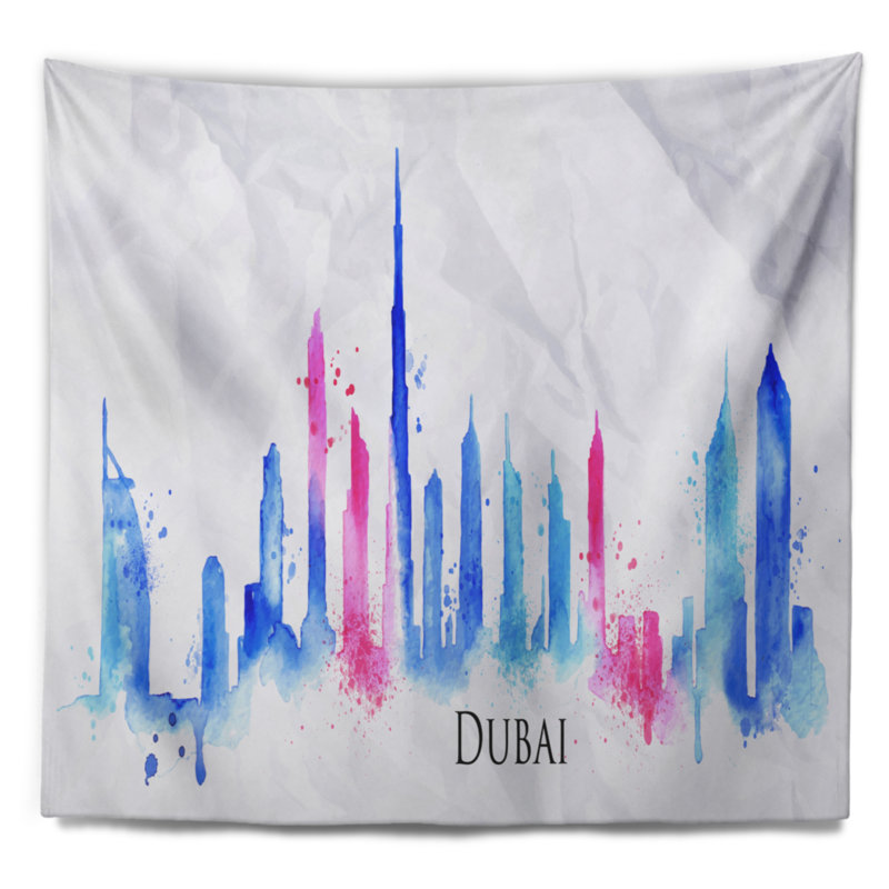 Tapisserie dubai silhouette colorée de paysage urbain, H 32 po x l 39 po