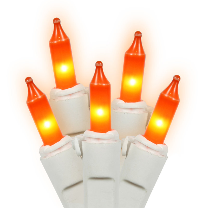 Christmas Mini Light Set - White Wire, Opaque Orange, 16 FT
