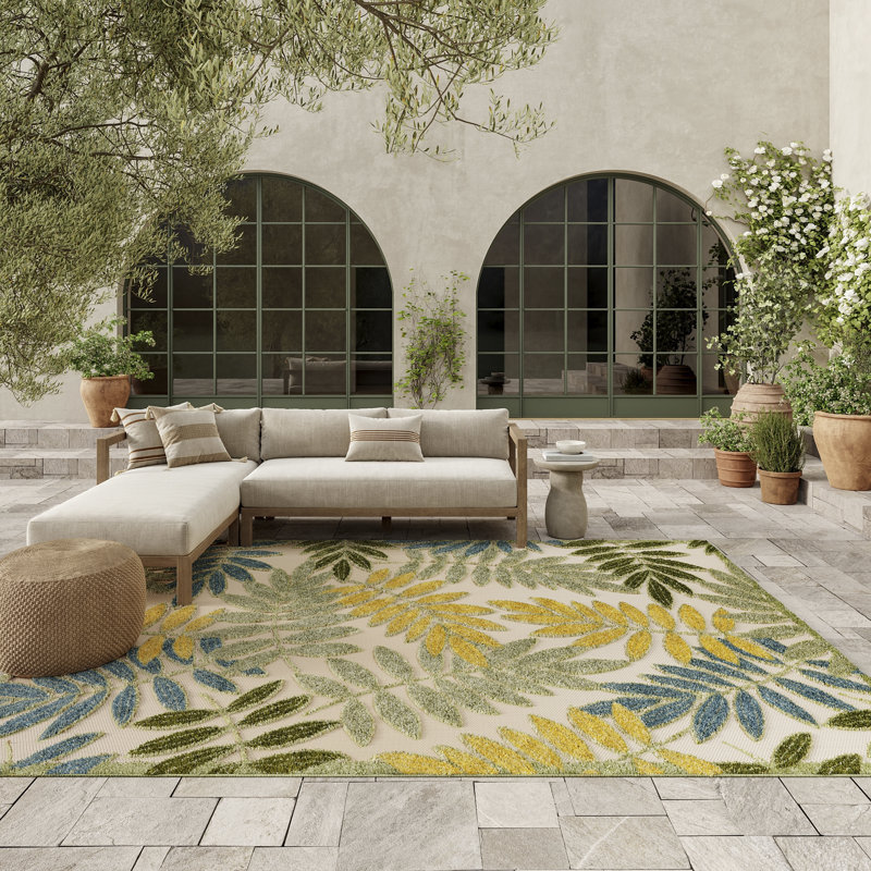 Tapis intérieur / extérieur à motif floral Ameir, Rectangulaire : 12 pi x 15 pi