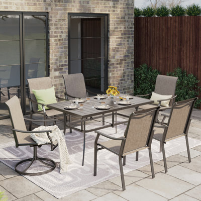 6-Person Rectangle Outdoor Patio Dining Set Heavy Duty Metal Table With Sling Chairs