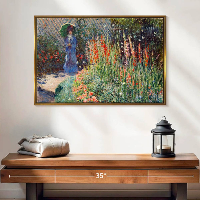 Lit à fleurs arrondi 1876, 25 po x 17 po, Cadre flottant doré