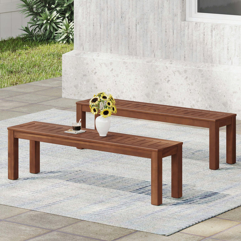 Banc de salle à manger rustique en bois d'acacia à lattes (ensemble de 2)
