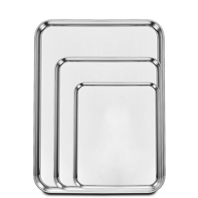 Set Of 3 Baking Sheet, Stainless Steel Cookie Sheet Baking Sheet Pan, 9/12/16 Inch Cookie Tray Pans For Baking, Non Toxic & Easy Clean