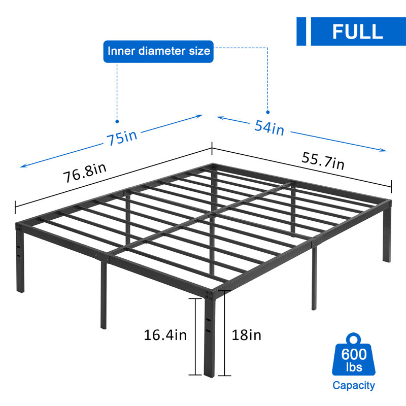 Blinni 18 Inch Full Size Metal Platform Bed Frame, Mattress Foundation with Steel Slat Support, No Box Spring Needed, Strong Bearing Capacity, Under Bed Storage