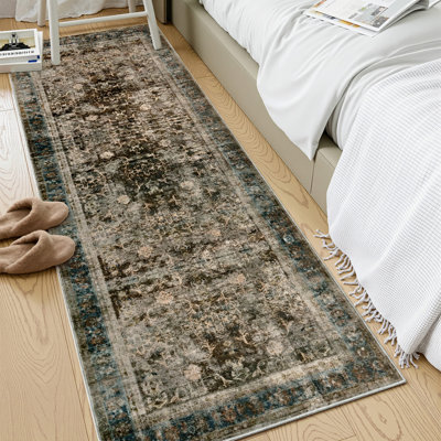 Tapis rétro lavable à la machine - Tapis doux avec envers antidérapant pour le salon, la chambre à coucher, le bureau, brun