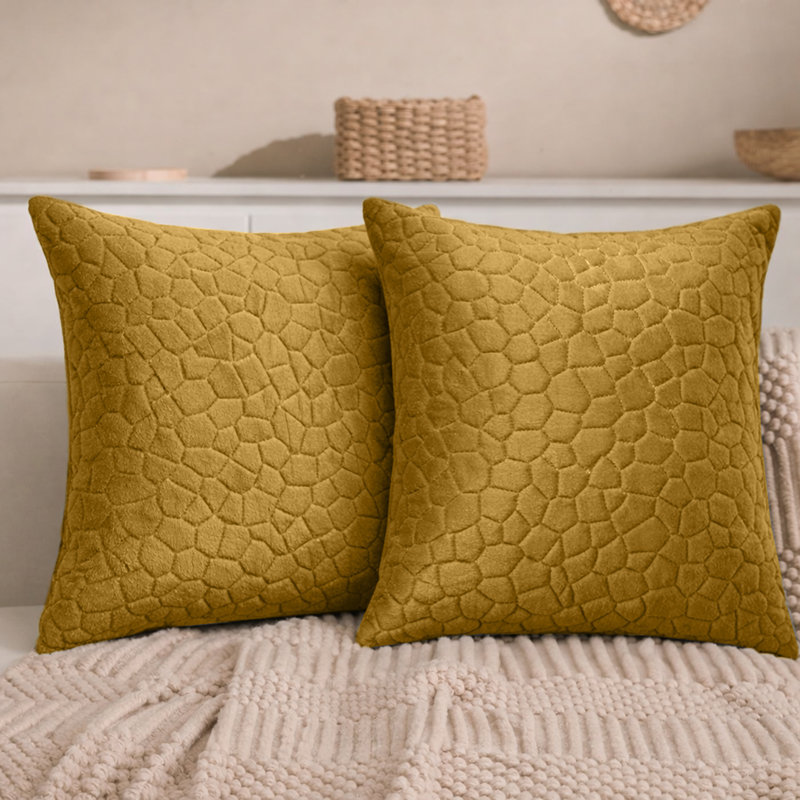 Aspire Homeware Geometric Square Velvet Cushion Covers, Pack of 2, Ochre