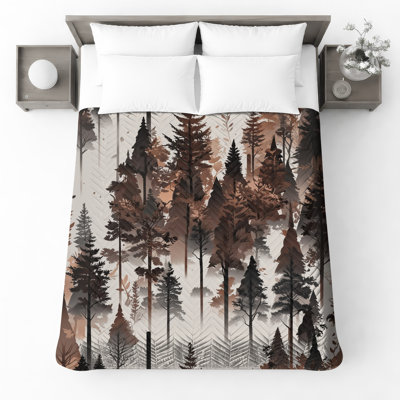 Brown Forest Silhouettes Quilted Bedspread All Sizes