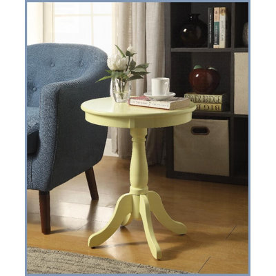 Table basse transitionnelle jaune clair avec piédestal rond 4 pieds, assemblage facile pour le salon