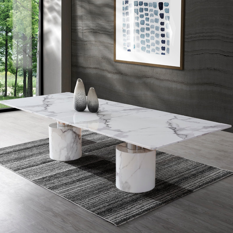 Safeya Marble Dining Table, White, White/Chrome, 30" H x 120" W x 48" D