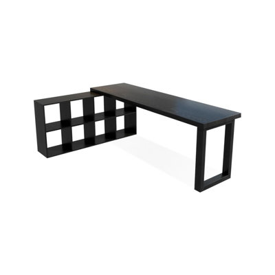 Bureau de direction en bois massif noir en forme de L