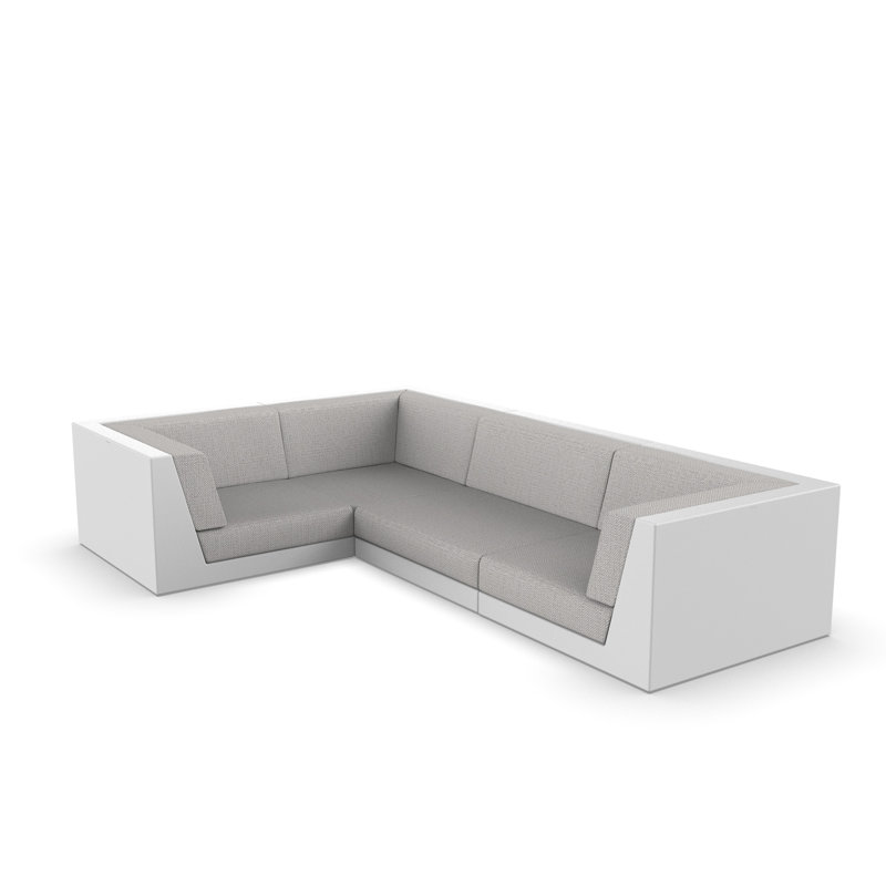 Pixel 119.25" Wide Outdoor U-Shaped Patio Sectional with Cushions, White, White