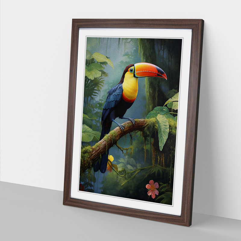 Toucan Classicism - Single Picture Frame Print on Wood, 46cm H x 34cm W, Walnut Framed