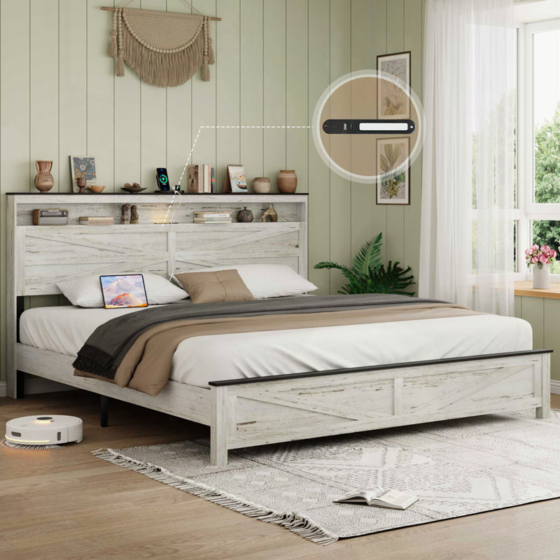 Très grand lit avec tête de lit et espace de rangement caché, Très grand