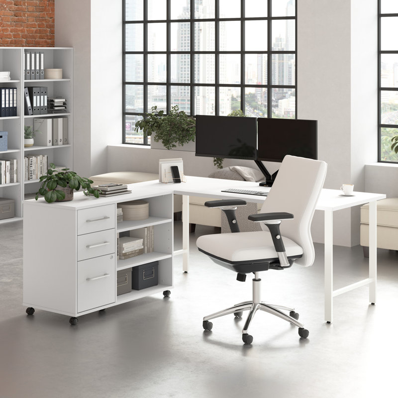 Bush Business Furniture Hustle 72W X 30D Computer Desk And Storage Cabinet With Drawers And Shelves, White