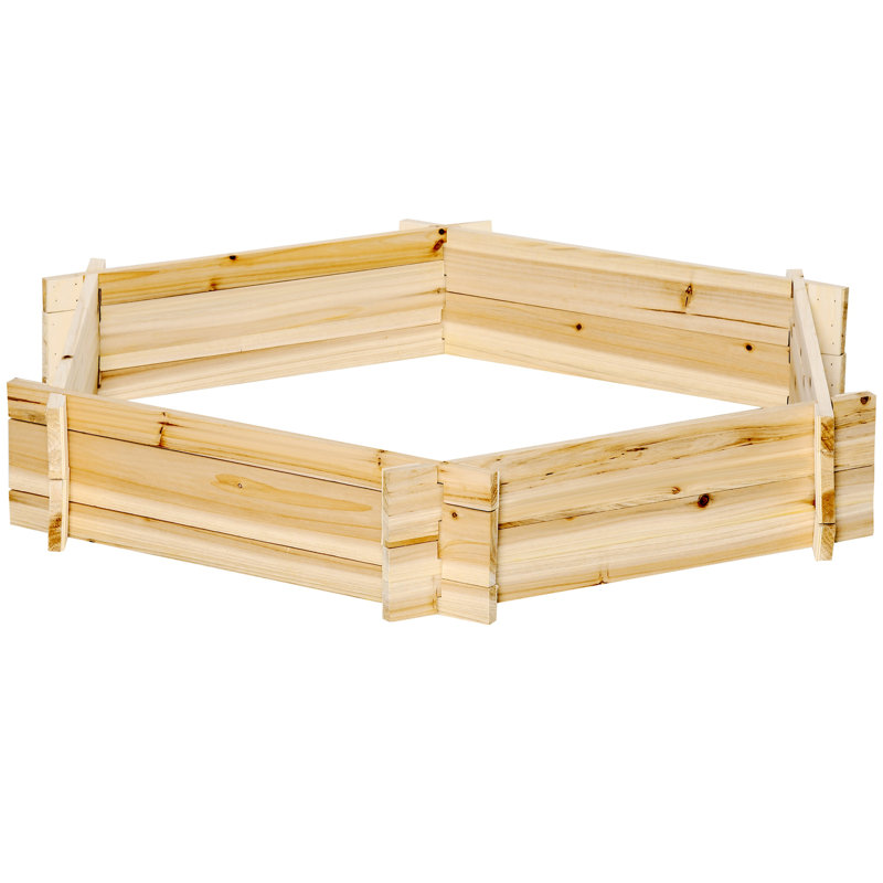 Outsunny Hexagon Wooden Raised Garden Bed - Tool-Free Assembly, Weather-Resistant Fir Wood, Open-Bottom Design for Vegetables/Flowers/Herbs