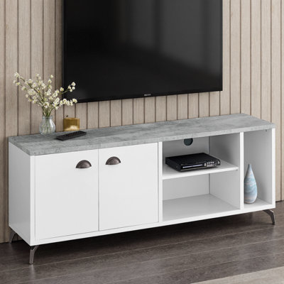 Modern 60 Inch TV Stand with Storage – Industrial Style Media Console in White and Grey for Living Room and Bedroom