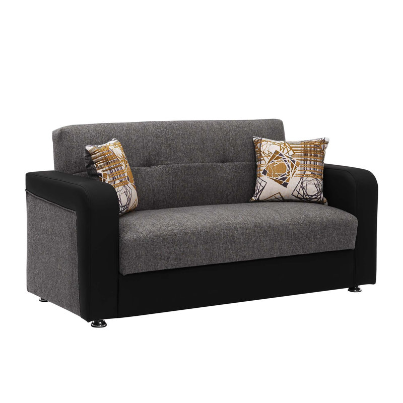 Ferrara Twin 27.6'' Upholstered Tufted Convertible Sofa, Firm Seat Cushion, Gray PU Leatherette, 39.5" H x 71.71" W x 39.5" D