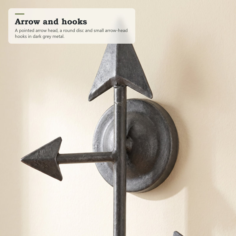 Arrow Wall Mounted Metal Coat Rack with 9 Hooks