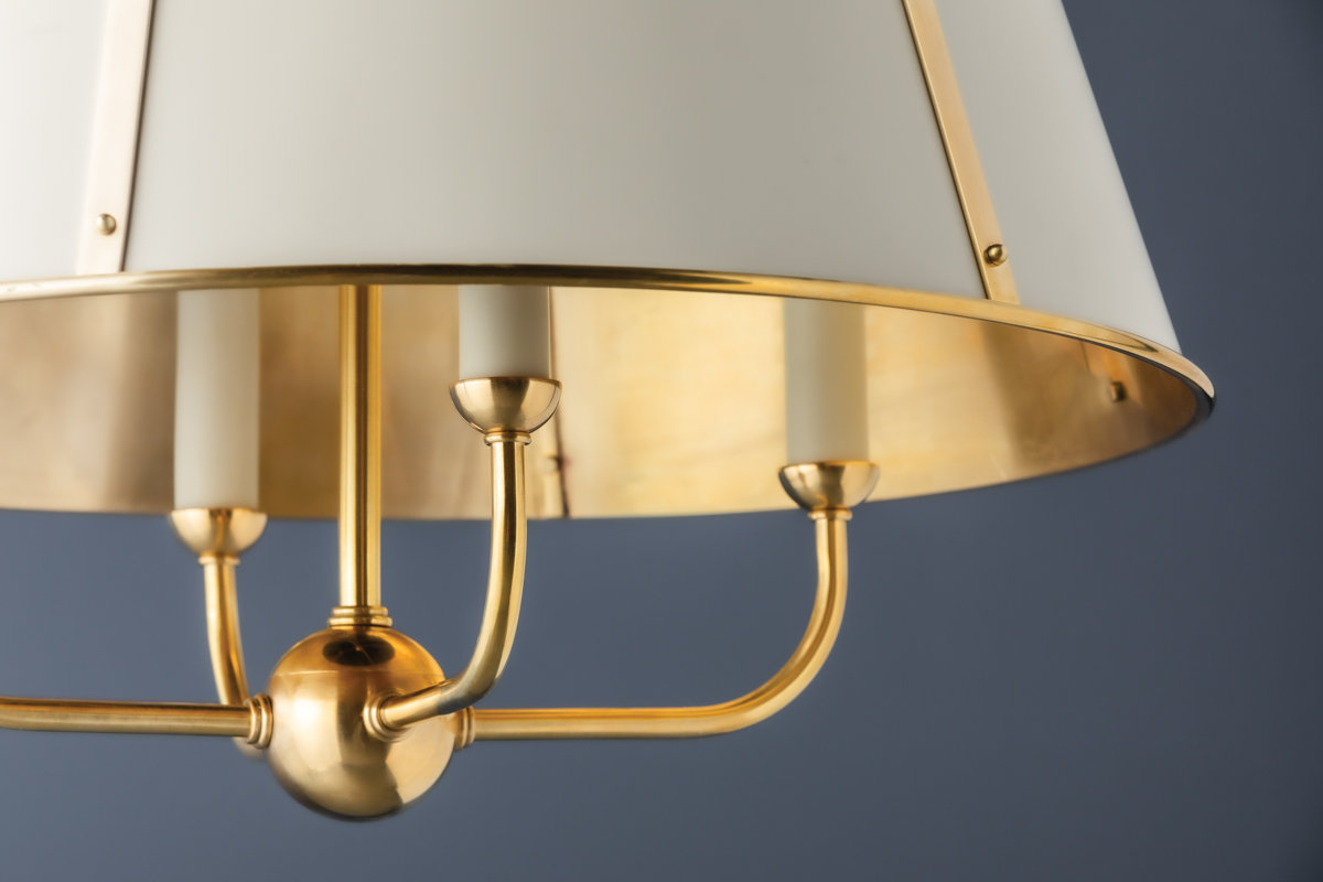 Cambridge Stainless Steel 4-Light Chandelier, Aged Brass/Off White