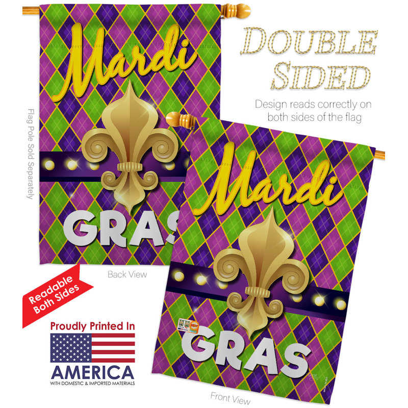 Drapeau de maison 40 po x 28 po Mardi Gras Fleur De Lys