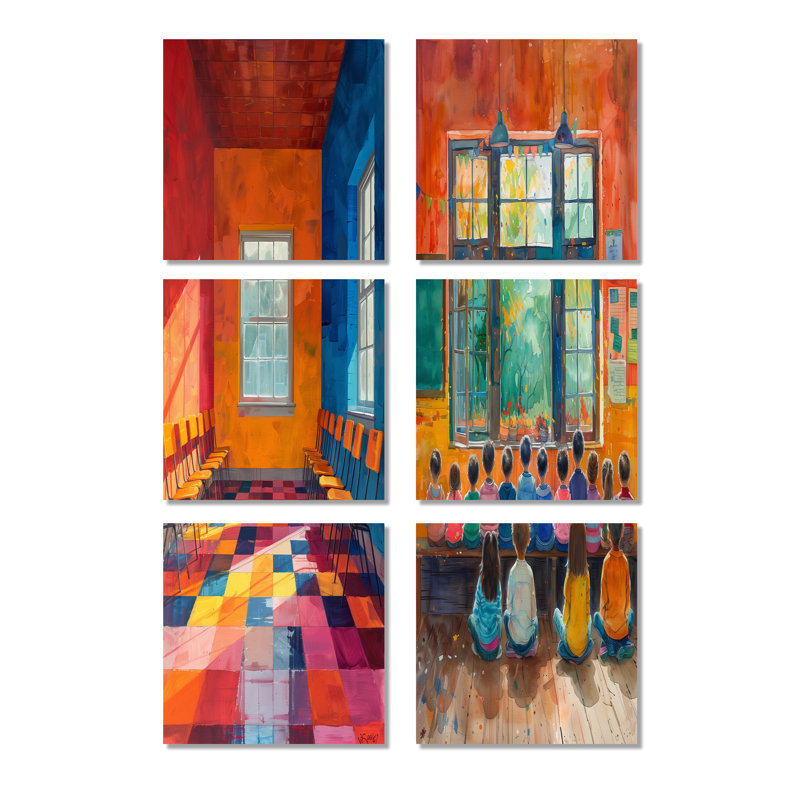Ensemble de 6 reproductions d'art sur toile Orange, Toile tendue, Ne s’applique pas