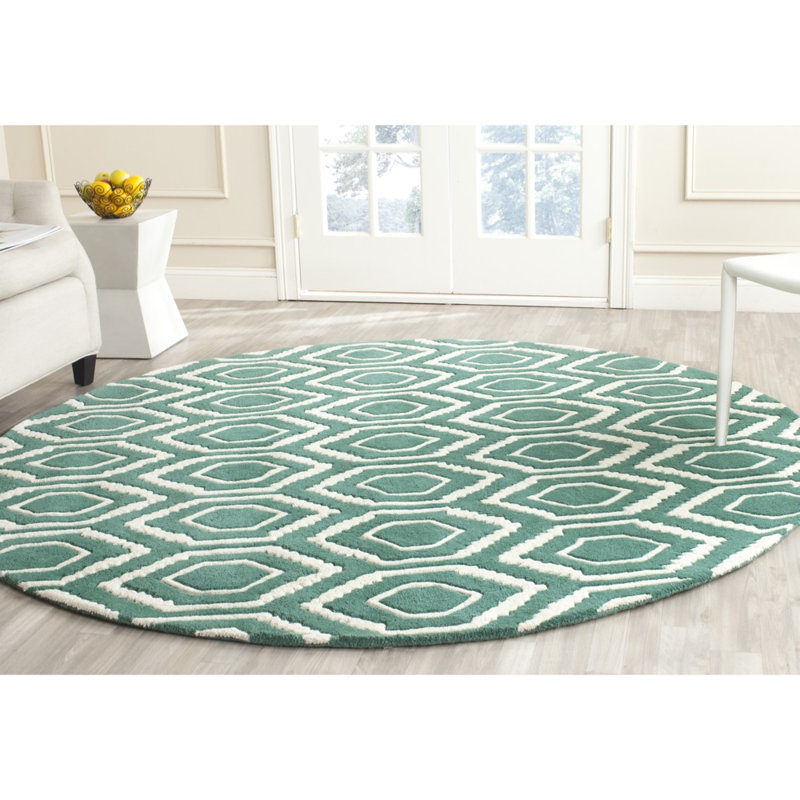 Deedie Hand Tufted Wool Geometric Rug, Round 7'