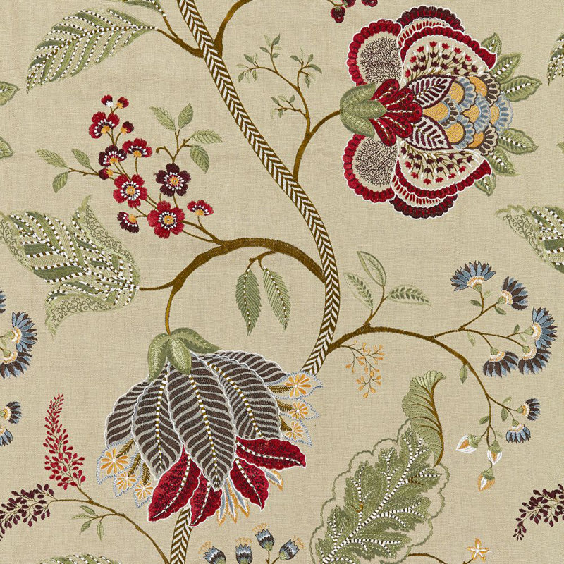 La Boheme Fabric, Ivory/Green