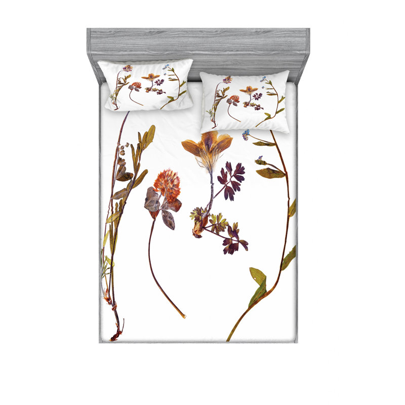 Microfiber Floral Sheet Set, Full Sheet Set with 2 Pillowcases