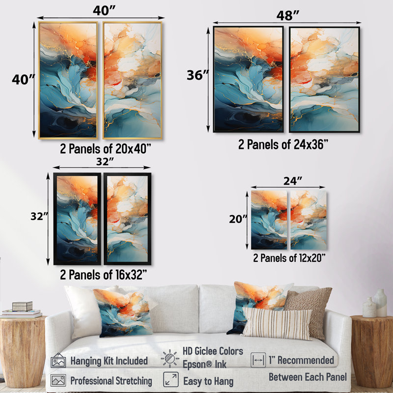 Collage abstrait bleu sarcelle «Bold Abstract» - barrages, art mural abstrait bleu sarcelle, ensemble de 2, H 32 po x l 32 po