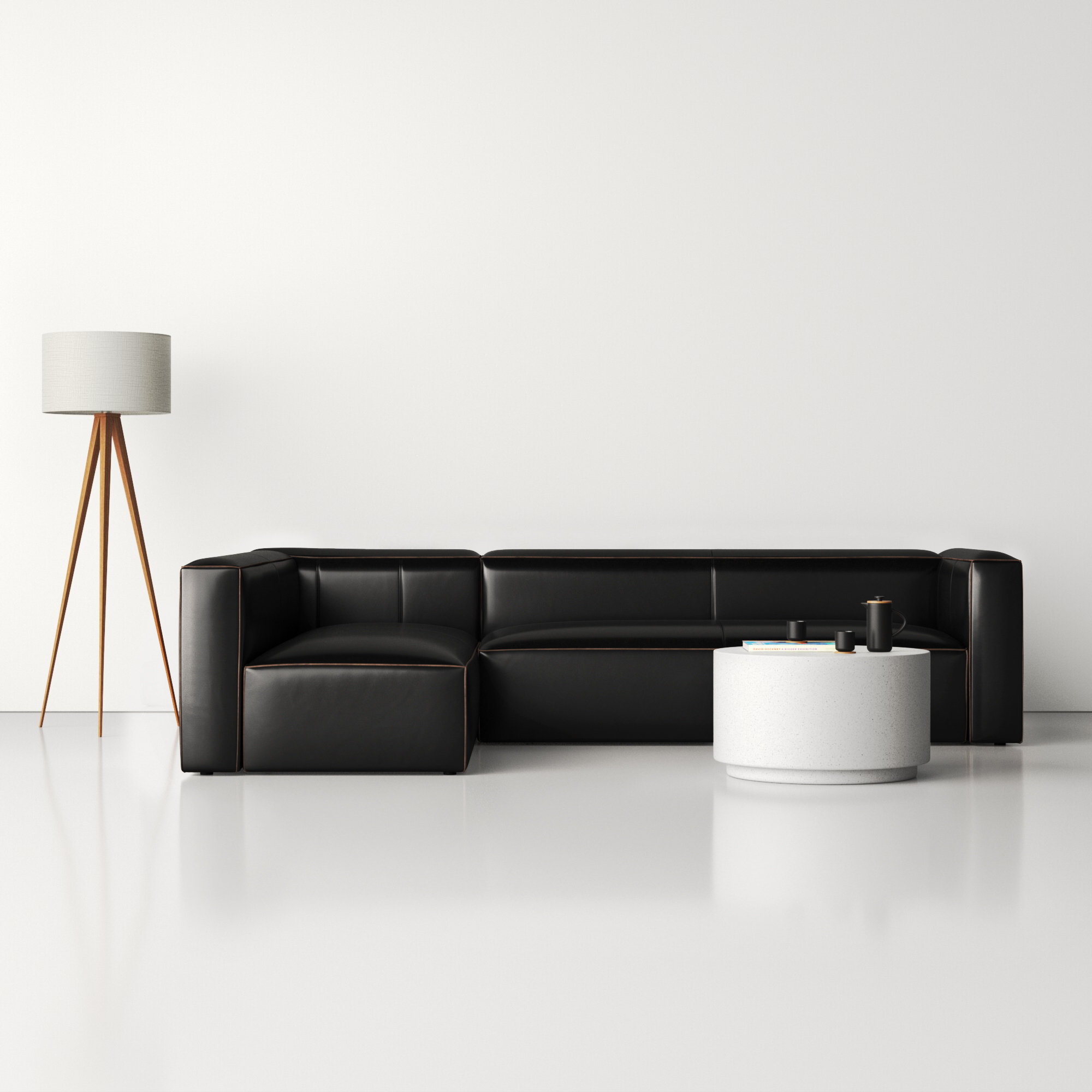Strom 120" Genuine Leather Sectional, Old Saddle Black Top Grain Leather, Left Hand Facing