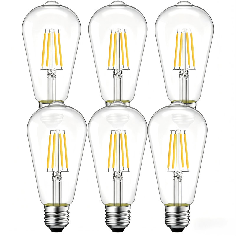 Ampoule à filament rétro Edison E26 St64, ampoule à filament en verre transparent à intensité non réglable, 7 W, 2 700 K, blanc chaud, CRI80, 25 000 heures, paquet de 6