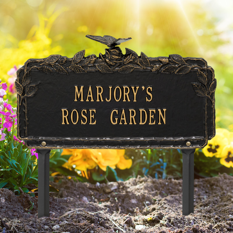 Butterfly Rose Personalized Garden Sign, Black/Gold, Yes