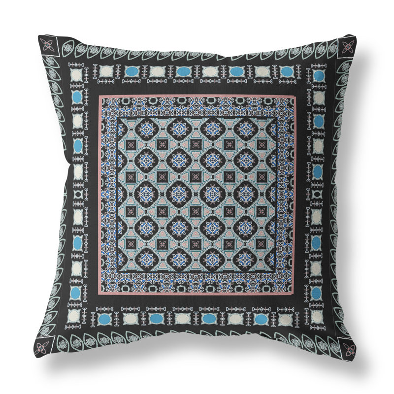 Coussin 18 po x 18 po Broadcloth, Noir / Bleu