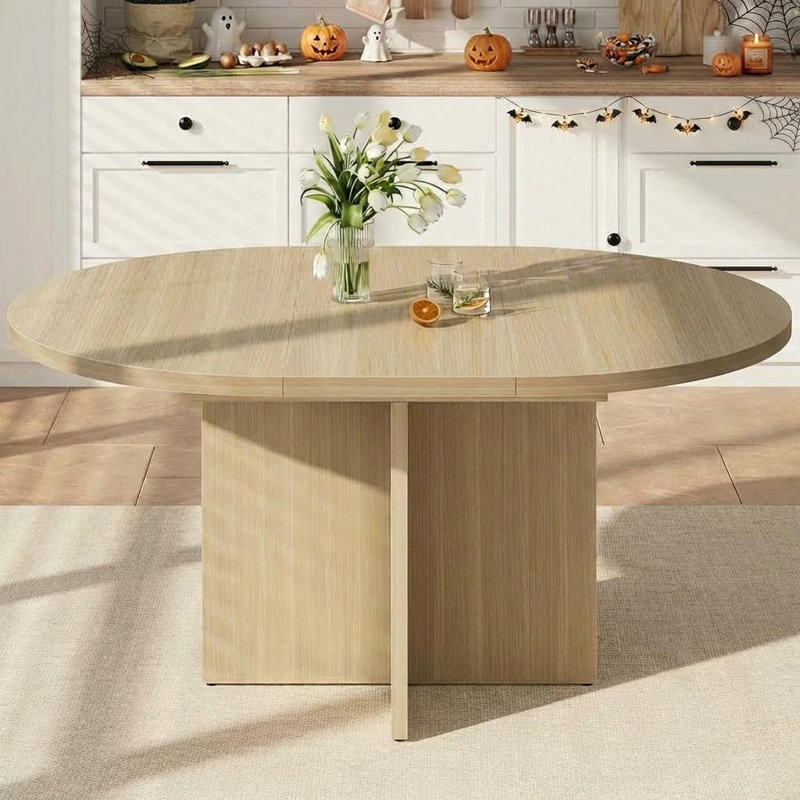 Round Dining Table, Natural Wood