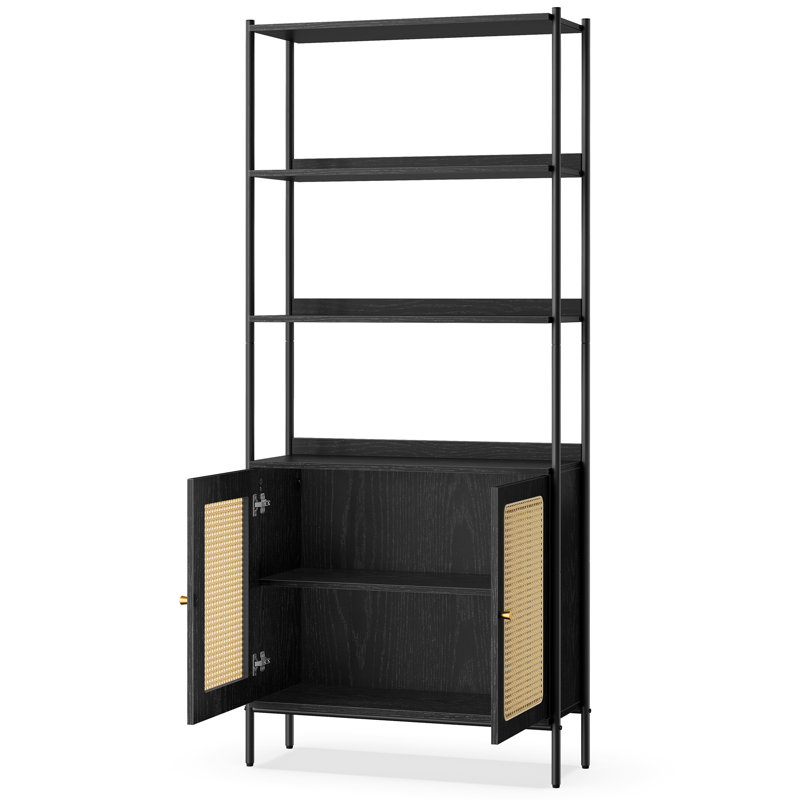 Aliyaan 174.7cm H x 76.4cm W Steel Etagere Bookcase, Ebony Black/Matte Black