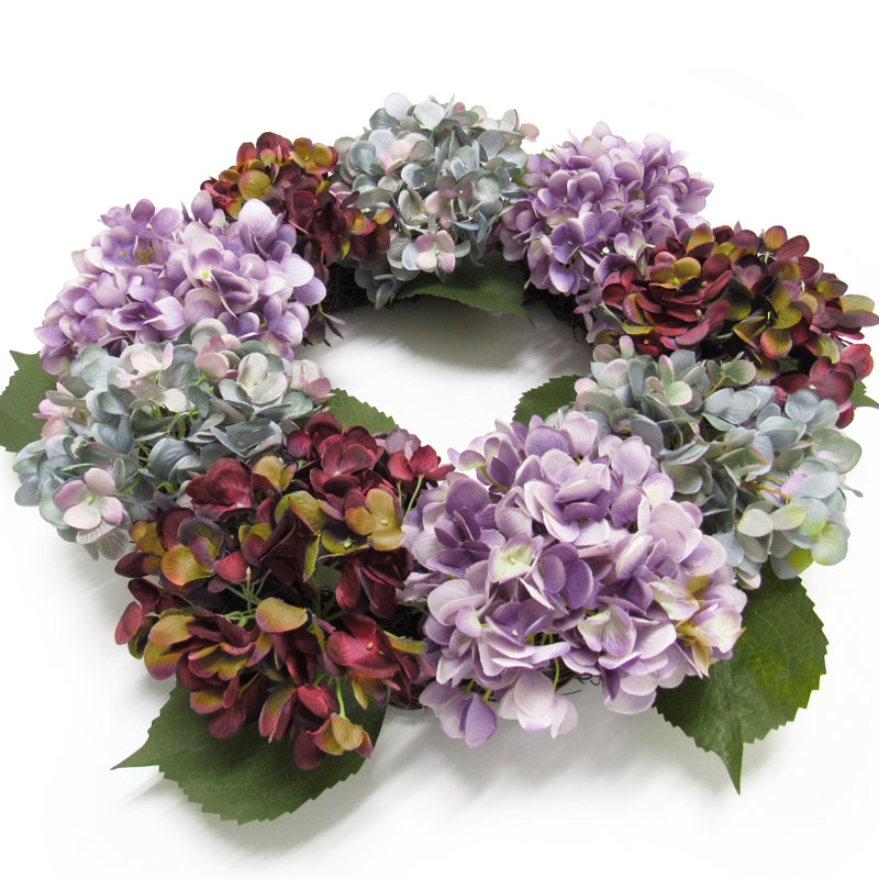 Couronne de fleurs en hortensia 20 po, Mauve / bleu