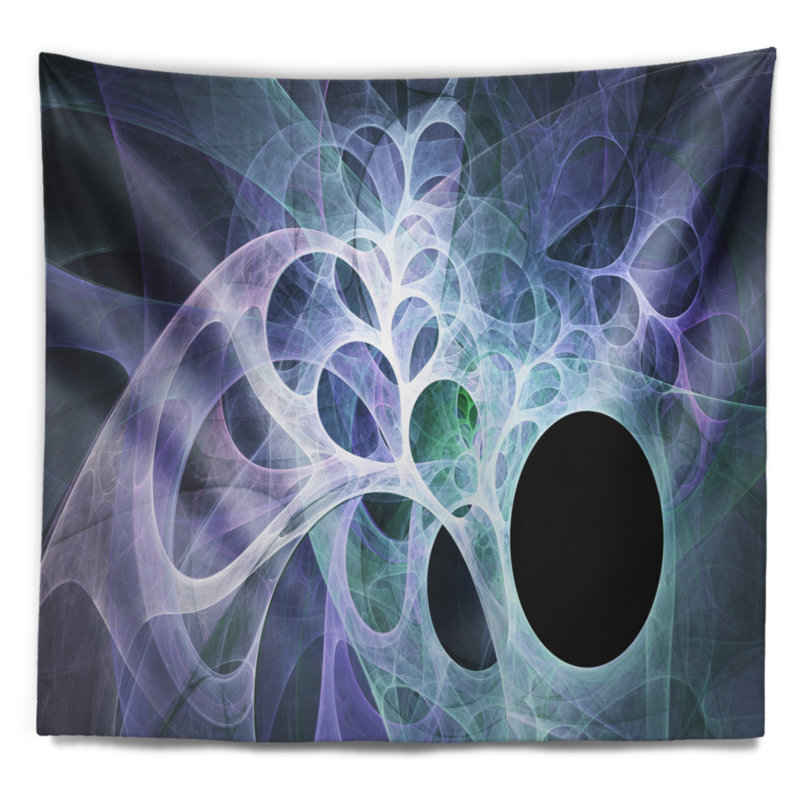 Tapisserie abstraite bleu clair avec ailes d'ange fractal, H 32 po x l 39 po