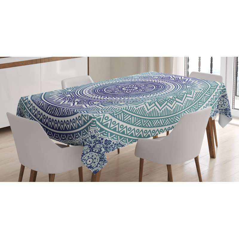 Dining Room Kitchen Tablecloth, 70" L x 52" W, Navy/Teal