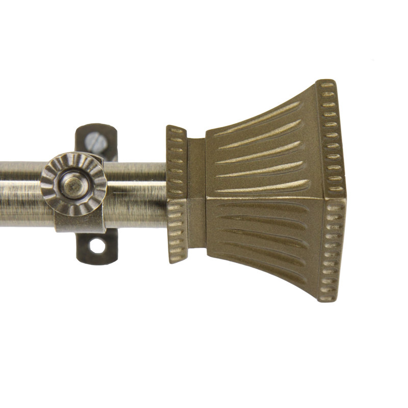 Tringle à rideaux simple ajustable pour fenêtre de 0,81 po Reanna (4 côtés), Laiton antique, 18 po à 28 po (chaque côté)