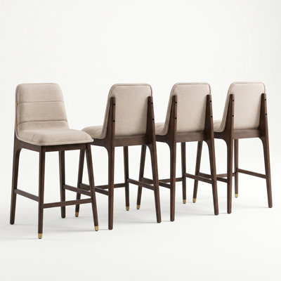 Chaise de bar d'intérieur sans accoudoirs, hauteur de comptoir, en bois d'hévéa, finition noyer et revêtement beige, ensemble de 4