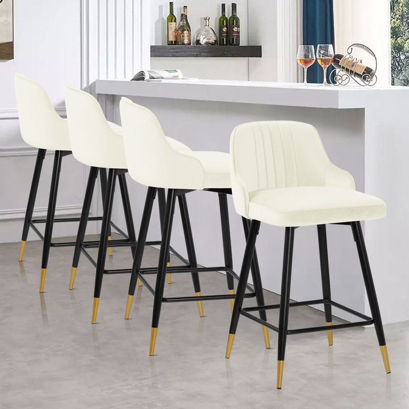 Tabouret de bar et de comptoir pivotant revêtu de velours, Blanc, Tabouret de comptoir (siège d'une hauteur de 25,6