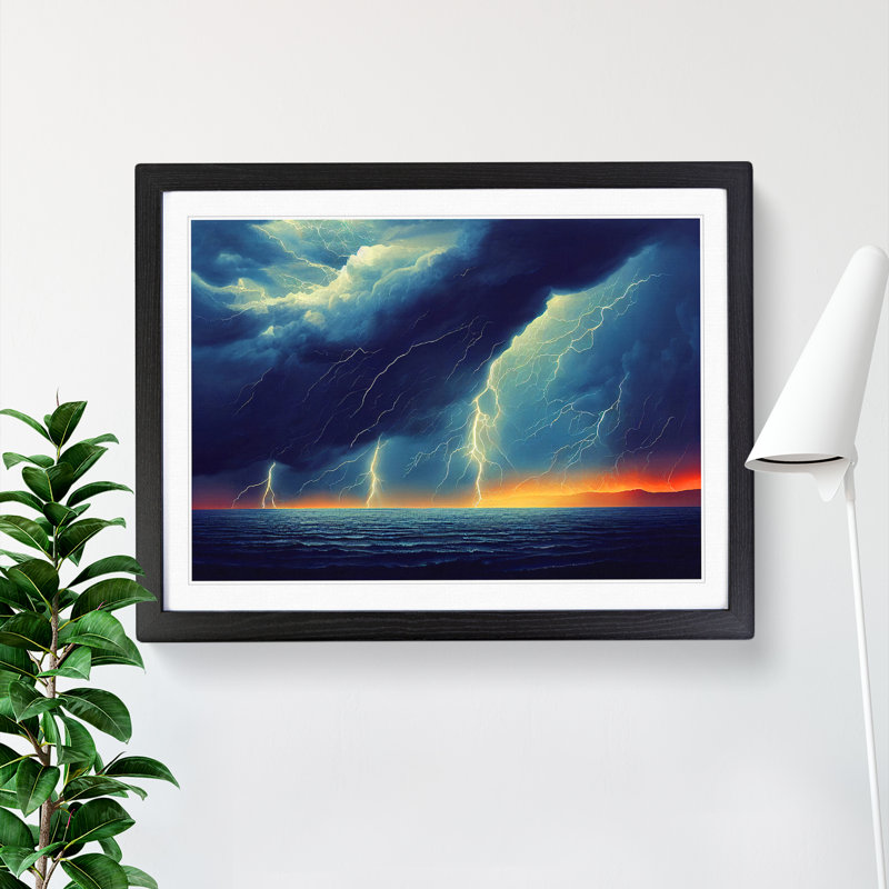 Lush Ocean Thunderstorm - Single Picture Frame Print, Black, 25cm H x 34cm W x 2cm D