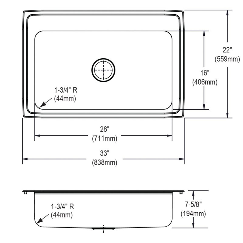 Gourmet 33" L x 22" W Top Mount Kitchen Sink, 3 Holes
