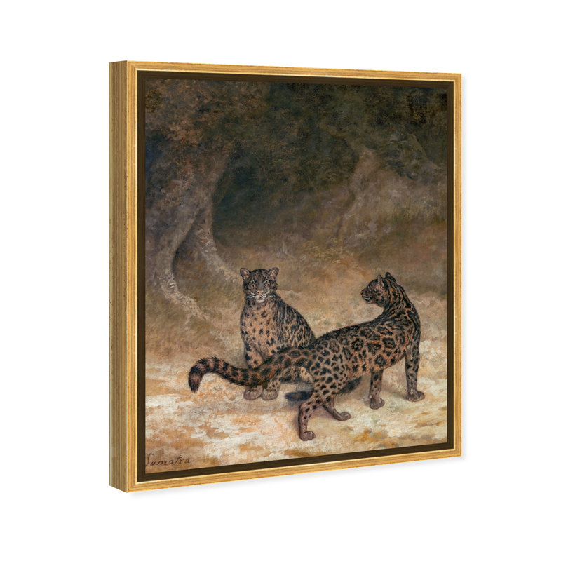 Animaux léopard par Jean Laurent Agasse - peinture sur toile, H 24 po x l 20 po, Toile avec cadre doré