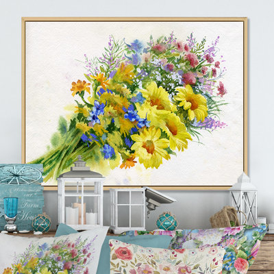 «Yellow Summer Bouquet Of Flowers», reproduction sur toile flottante