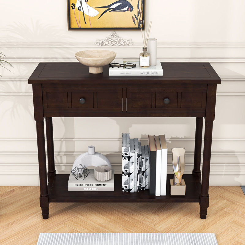 Charmie Wooden Console Table with Two Drawers and Open Shelf for Living Room, Espresso