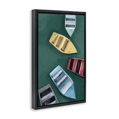 Colorful Drifting Rowboats Floating Frame, design by Hannah Dawson